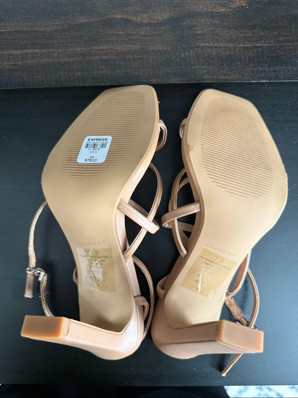 Express Beige Strappy Square-Toe Heeled Sandals
